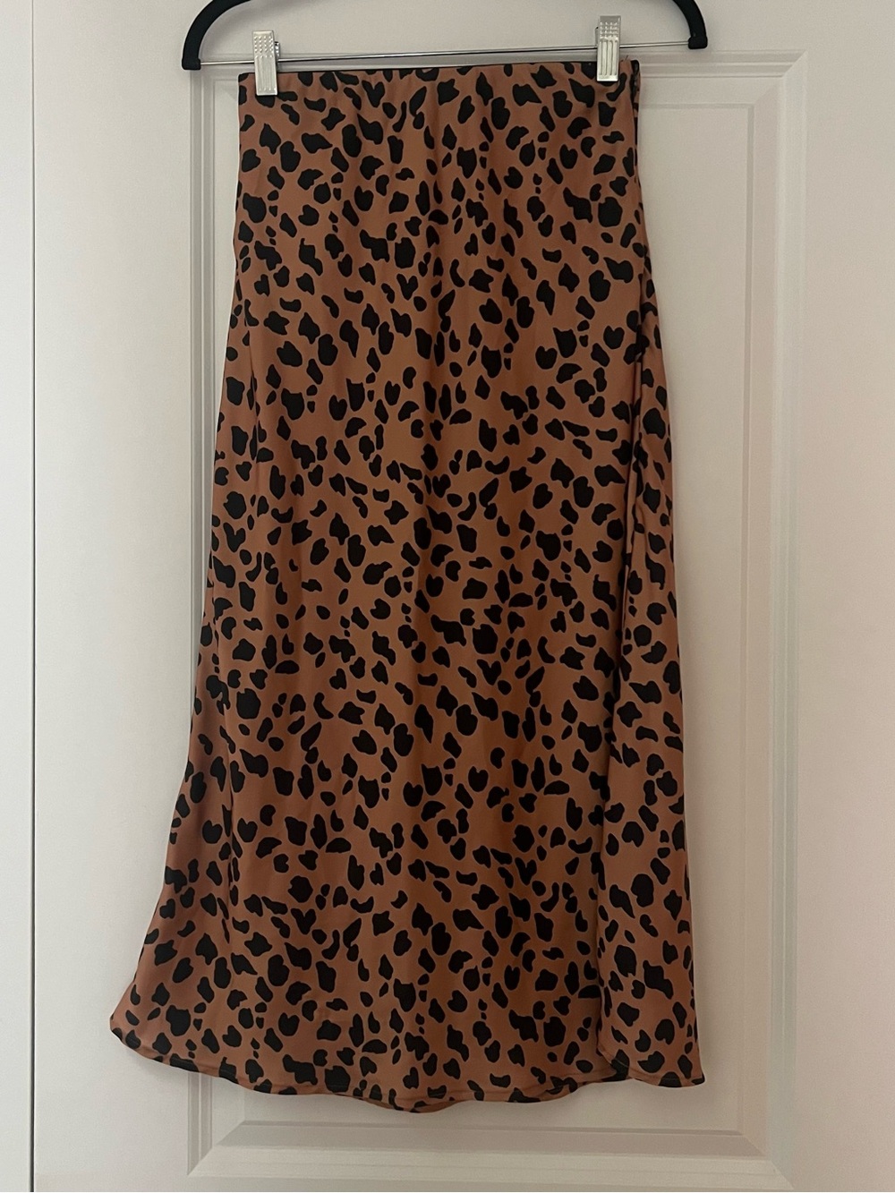 Urban Outfitters Trendy Women's Brown Leopard Print Midi Satin Skirt